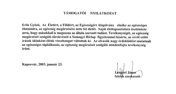 Támogatói nyilatkozat