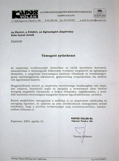 Támogatói nyilatkozat