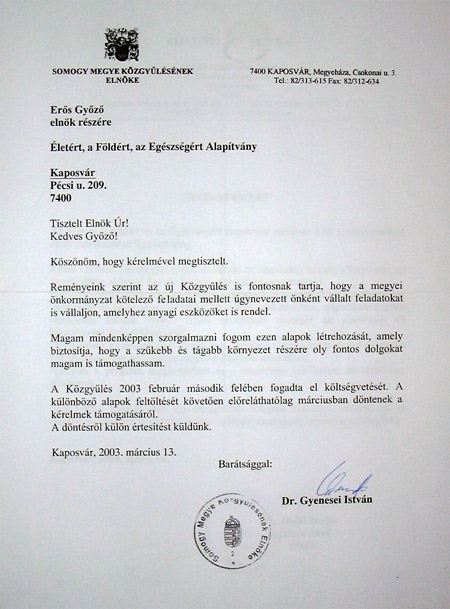 Támogatói nyilatkozat