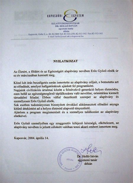 Támogatói nyilatkozat