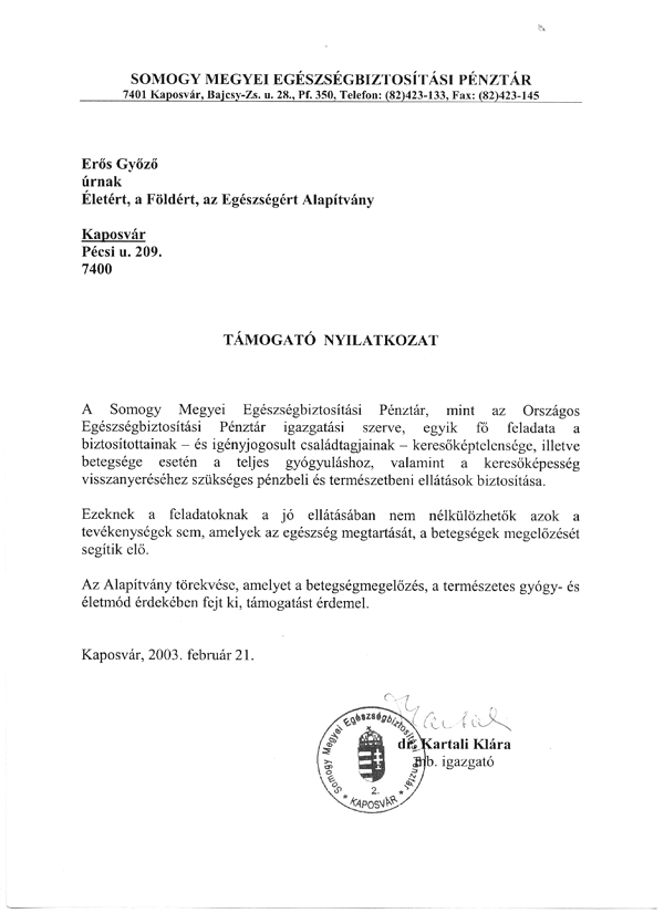 Támogatói nyilatkozat